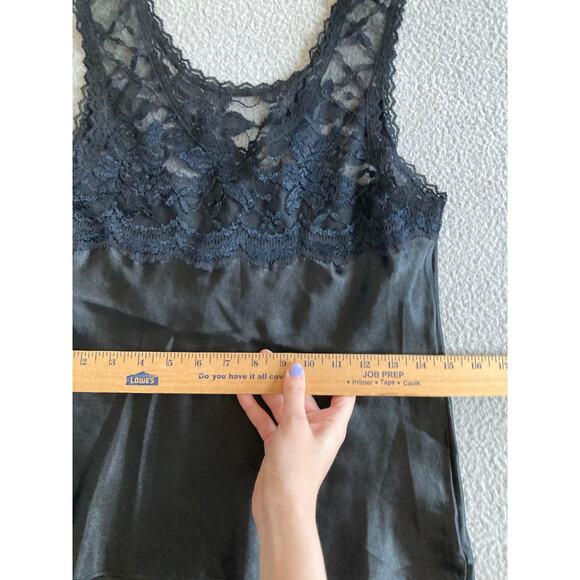 Vintage Cine Star Tank Top Small Satin Lace Round Neck Black Slip Cami Goth Y2K - Picture 10 of 14